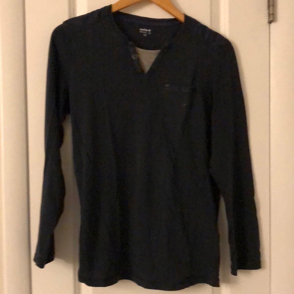 Celio* Faux V-neck Cotton T Long-sleeved Navy Grey Men's M